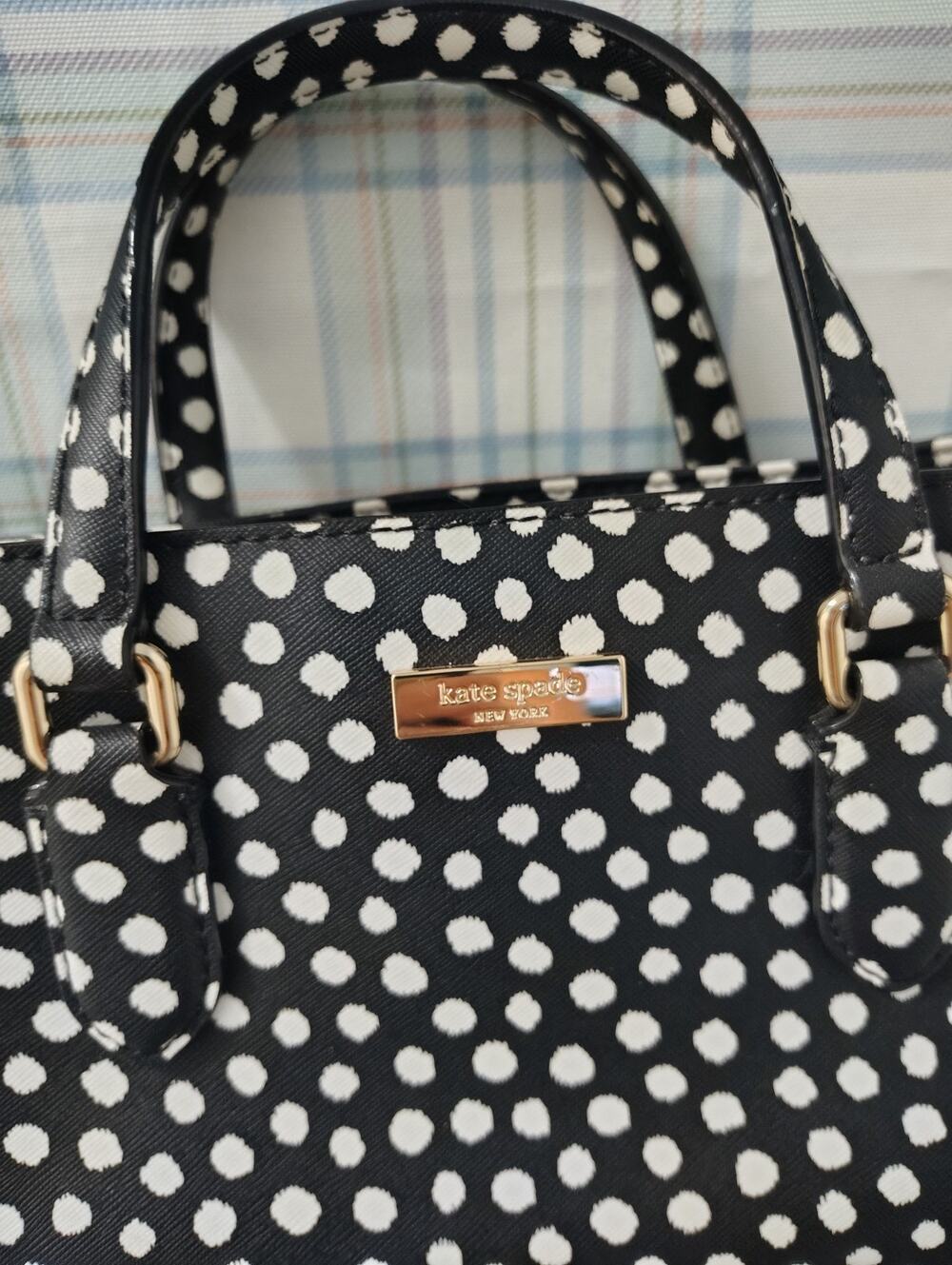 NWOT Kate Spade NY Saffiano Leather Musical Dot Black White Satchel Bag